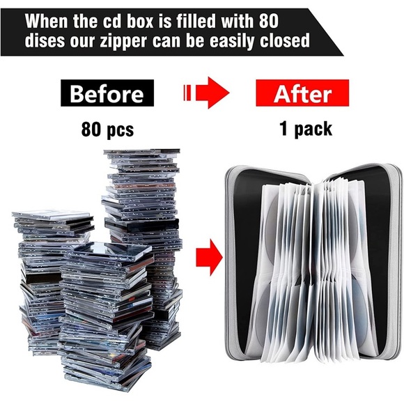 80 Capacity CD/DVD Case Holder Zipper CD Wallet Hard Plastic case black - Picture 1 of 8